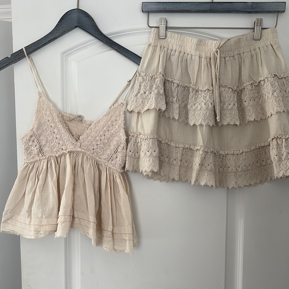 Ocean Drive Cream Lace Top and Skirt Set